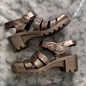 Black jelly block heel shoes